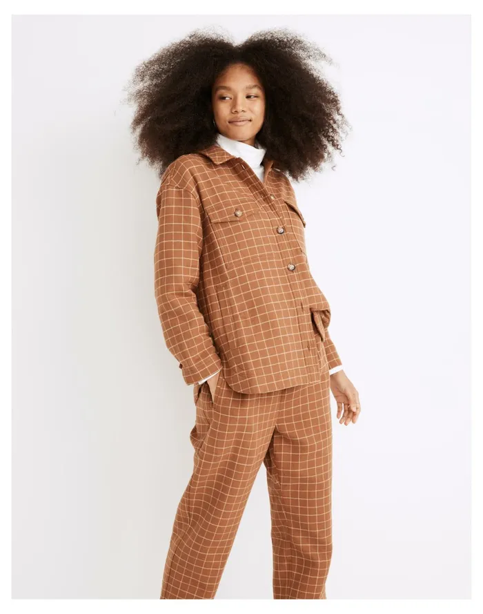 Waffleback Branner Shirt Jacket In Windowpane Warm Hickory Women Madewell Jackets
