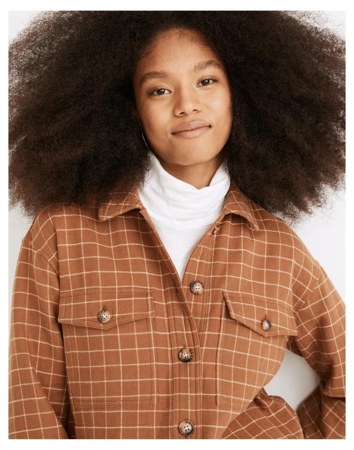 Waffleback Branner Shirt Jacket In Windowpane Warm Hickory Women Madewell Jackets