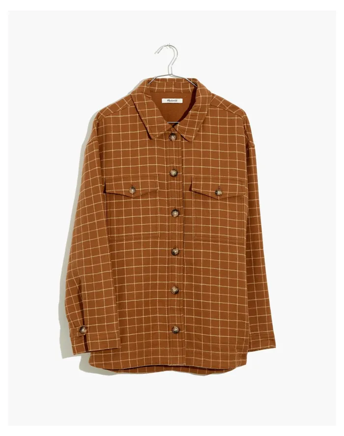Waffleback Branner Shirt Jacket In Windowpane Warm Hickory Women Madewell Jackets