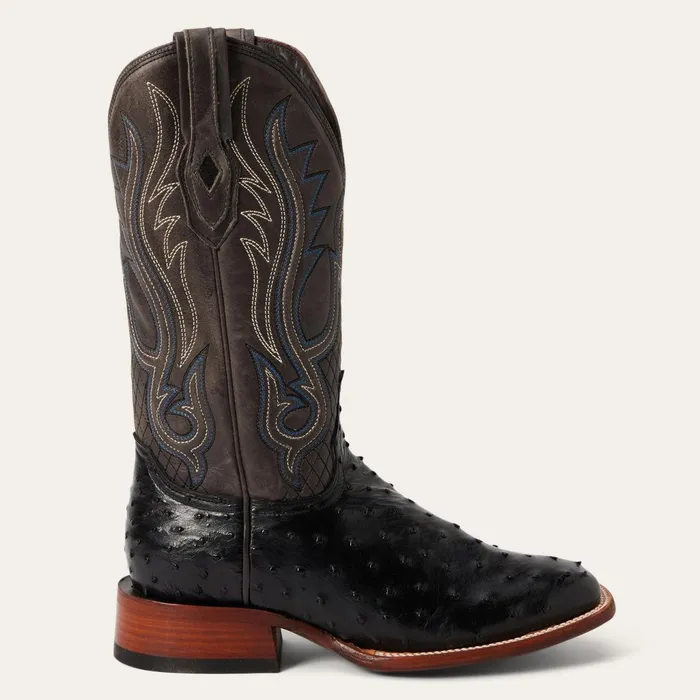 Western Men Stetson Ozzy Ostrich Boot Black