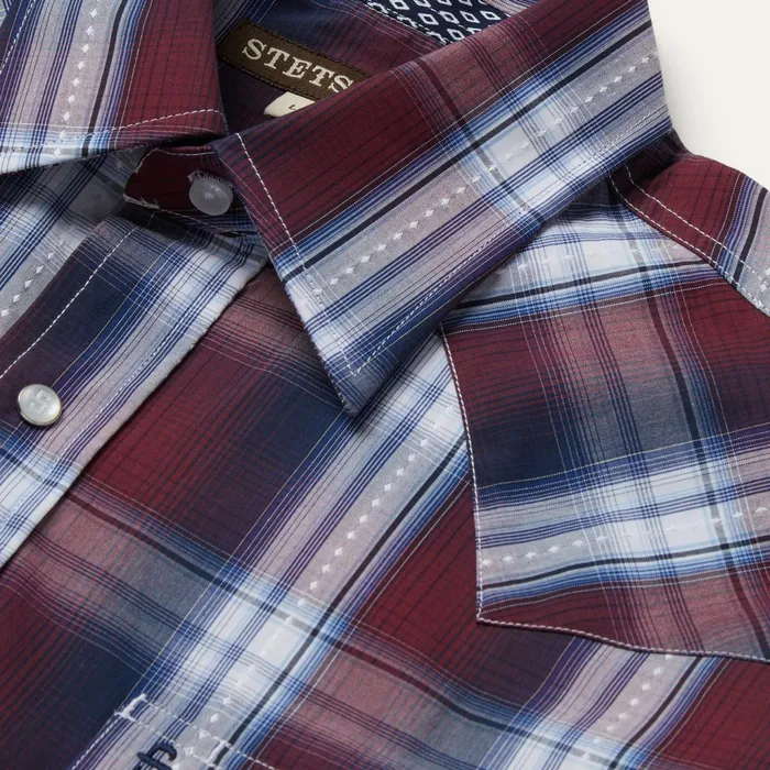 Western Shirts Men Stetson Good Luck Plaid Western Shirt Wine