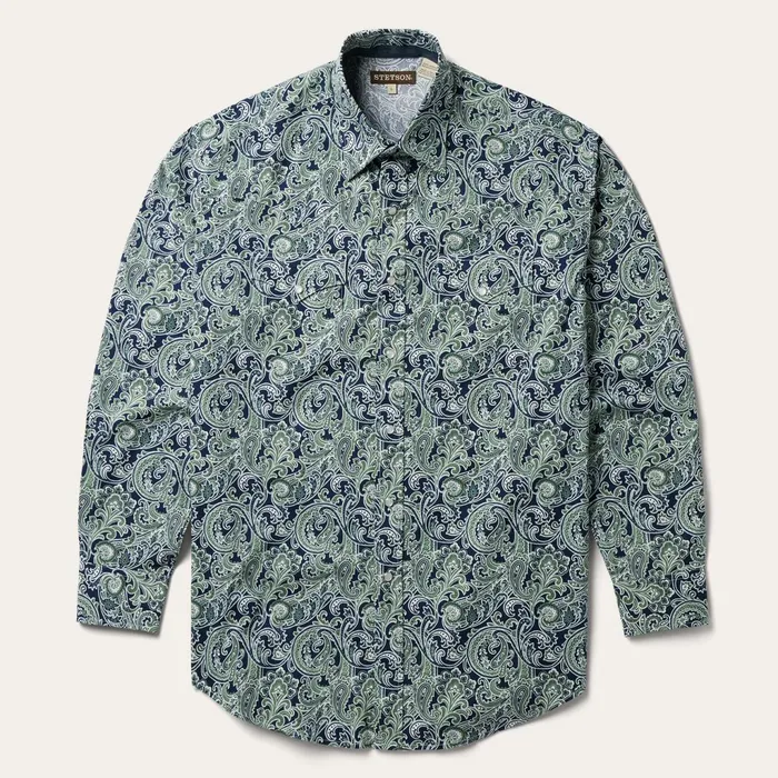 Western Shirts Men Stetson Greenspring Paisley Print Western Shirt Blue
