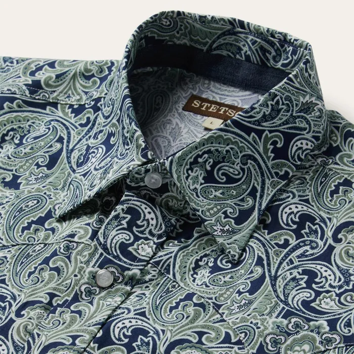 Western Shirts Men Stetson Greenspring Paisley Print Western Shirt Blue