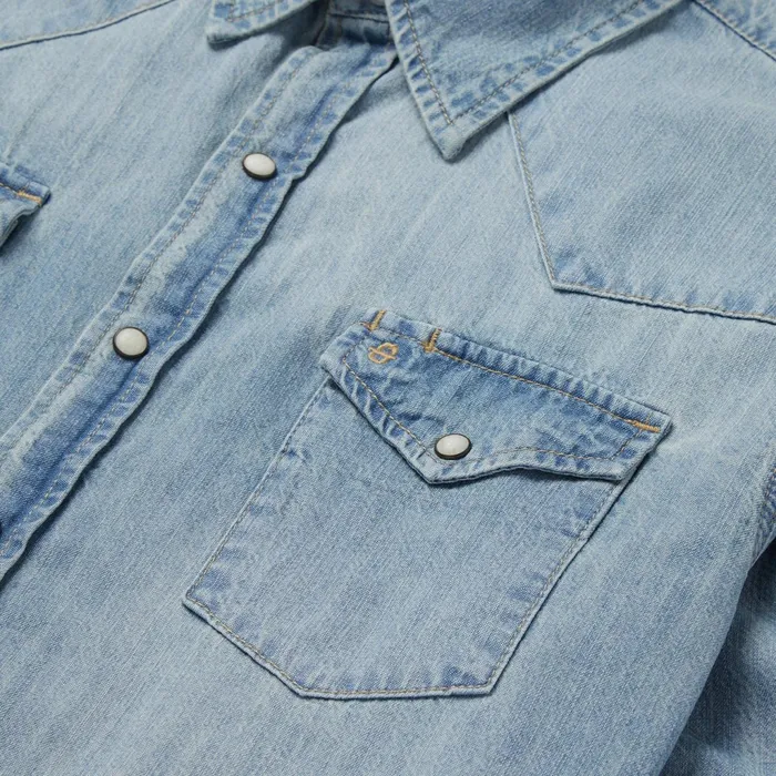 Western Shirts Men Stetson LongSleeved Denim Shirt Blue