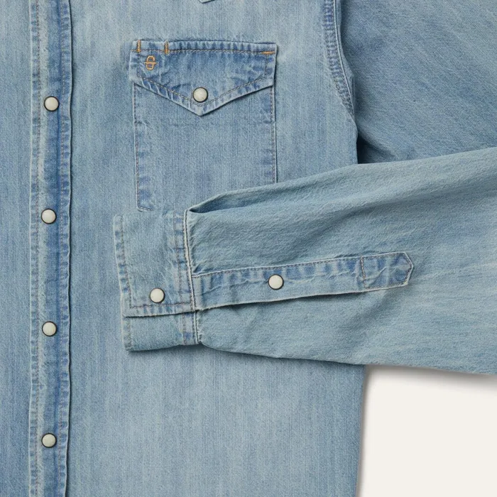 Western Shirts Men Stetson LongSleeved Denim Shirt Blue
