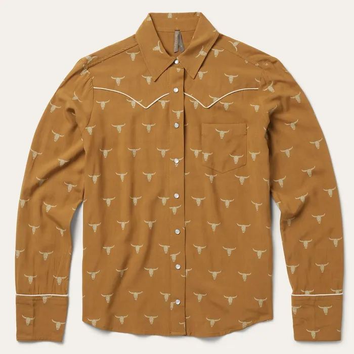 Western Shirts Women Stetson Mojave Longhorn Print Snap Western Shirt Brown