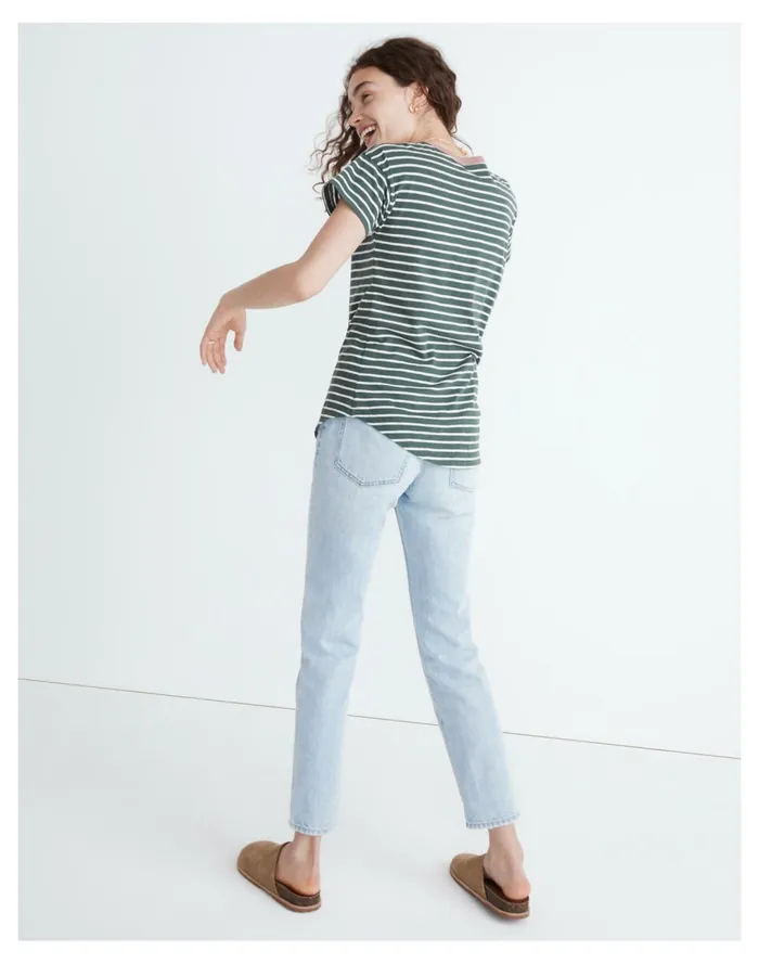 Whisper Cotton Rib Crewneck Ringer Tee In Torson Stripe Forest Women Madewell Tees Whisper Cotton Rib Crewneck Ringer Tee In Torson Stripe Forest Women Madewell Tees