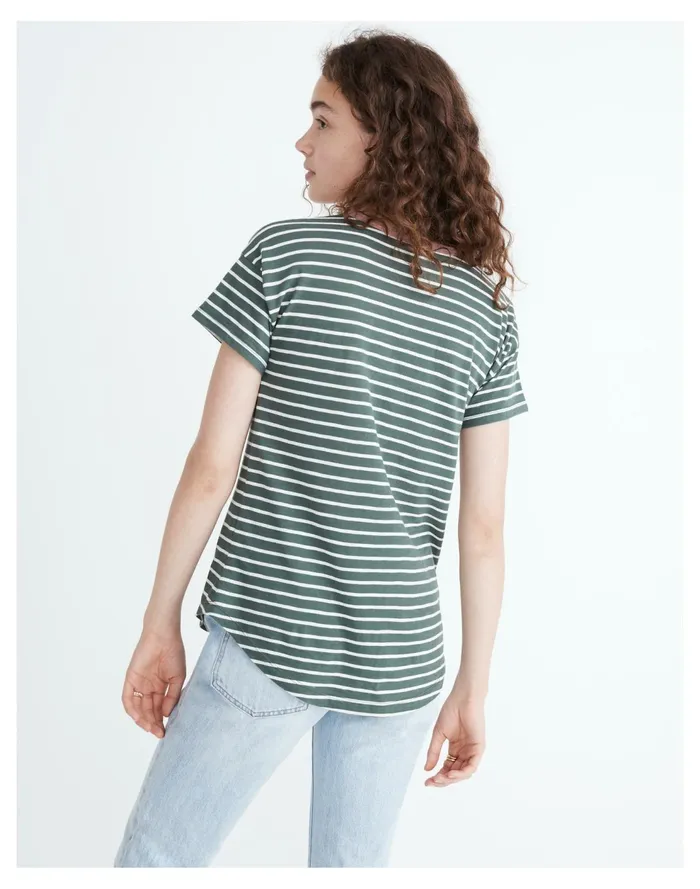 Whisper Cotton Rib Crewneck Ringer Tee In Torson Stripe Forest Women Madewell Tees Whisper Cotton Rib Crewneck Ringer Tee In Torson Stripe Forest Women Madewell Tees