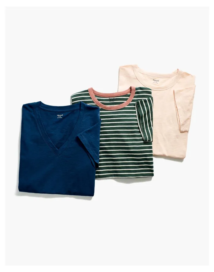 Whisper Cotton Rib Crewneck Ringer Tee In Torson Stripe Forest Women Madewell Tees Whisper Cotton Rib Crewneck Ringer Tee In Torson Stripe Forest Women Madewell Tees