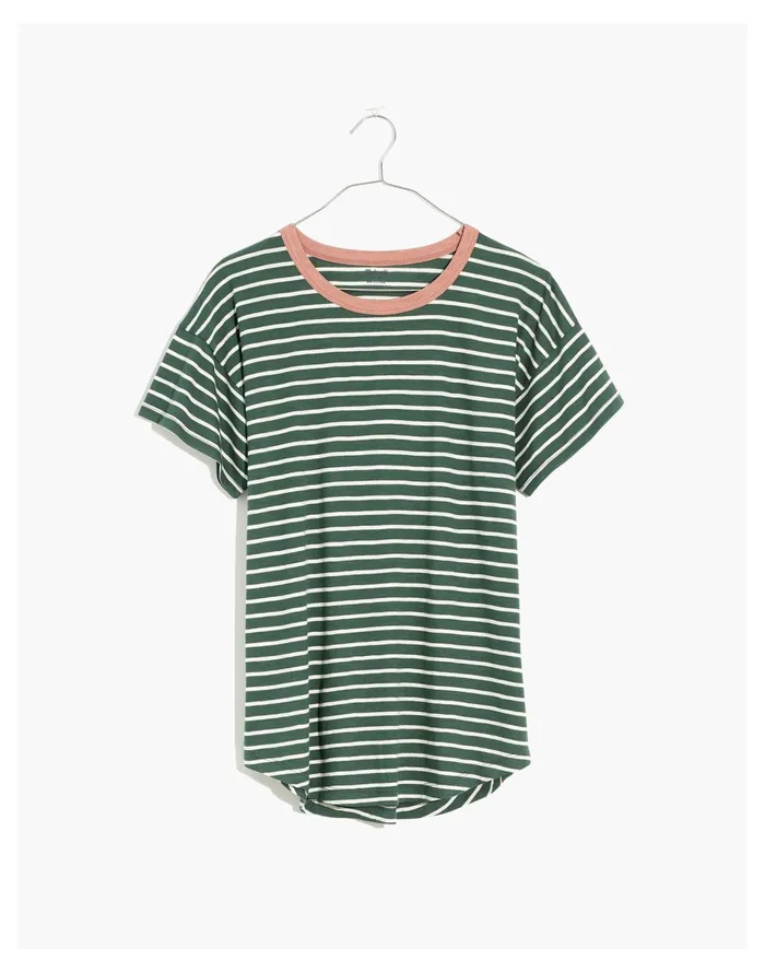 Whisper Cotton Rib Crewneck Ringer Tee In Torson Stripe Forest Women Madewell Tees Whisper Cotton Rib Crewneck Ringer Tee In Torson Stripe Forest Women Madewell Tees