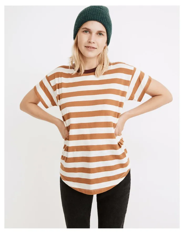 Whisper Cotton Rib Crewneck Ringer Tee Warm Hickory Women Madewell Tees Whisper Cotton Rib Crewneck Ringer Tee Warm Hickory Women Madewell Tees
