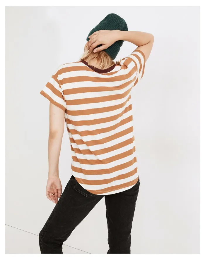 Whisper Cotton Rib Crewneck Ringer Tee Warm Hickory Women Madewell Tees Whisper Cotton Rib Crewneck Ringer Tee Warm Hickory Women Madewell Tees