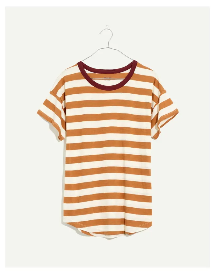 Whisper Cotton Rib Crewneck Ringer Tee Warm Hickory Women Madewell Tees Whisper Cotton Rib Crewneck Ringer Tee Warm Hickory Women Madewell Tees