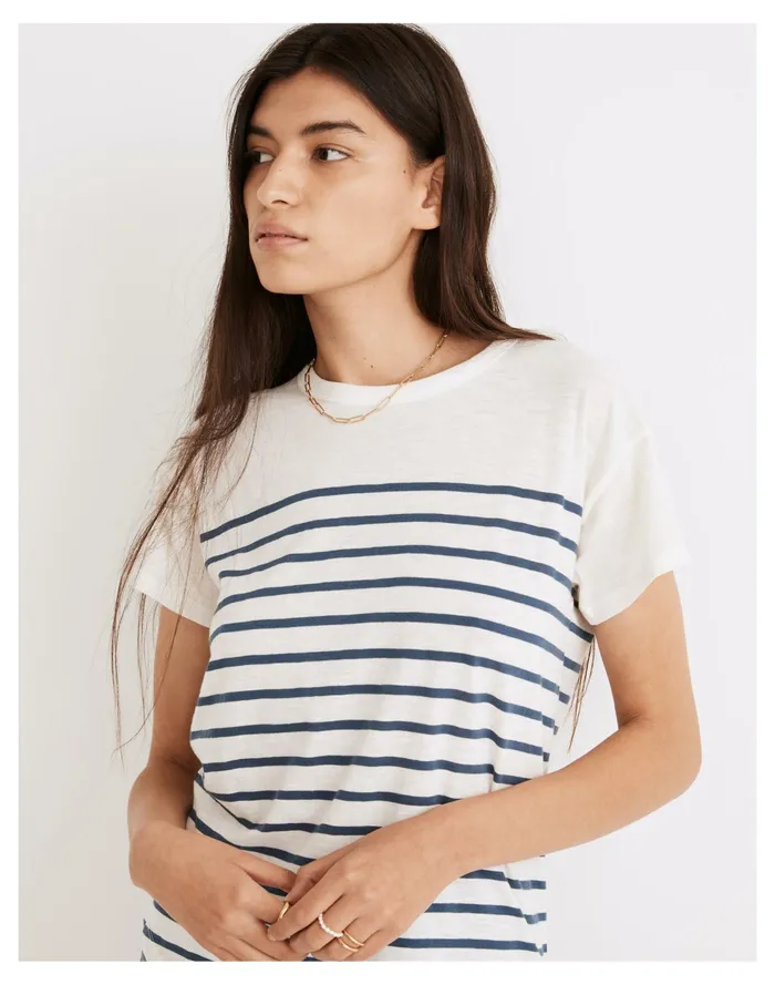 Whisper Cotton Rib Crewneck Tee In Nautical Stripe Lighthouse Women Madewell Tees