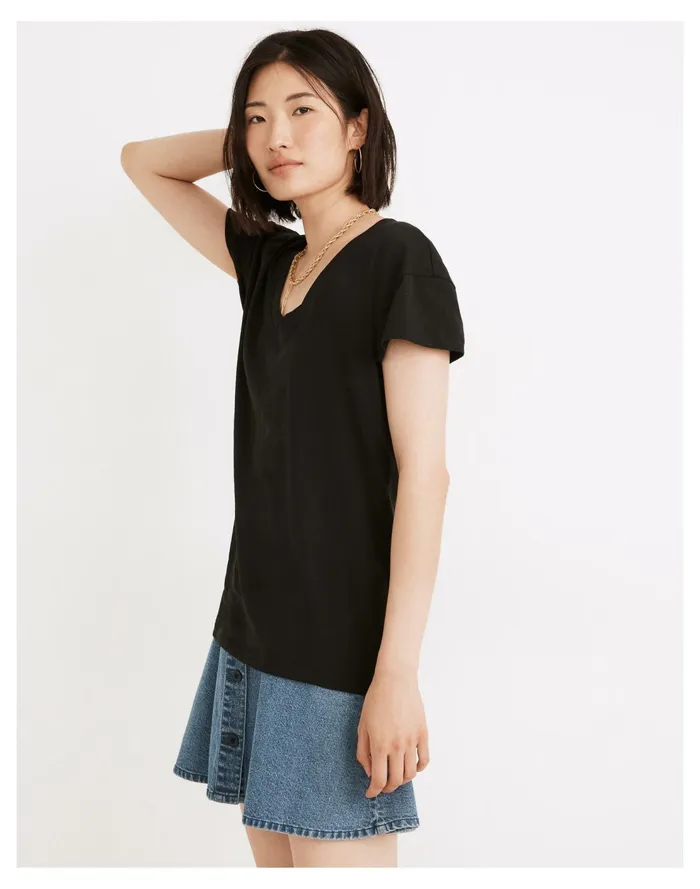 Whisper Cotton Scoopneck Tee True Black Women Madewell Tees Whisper Cotton Scoopneck Tee True Black Women Madewell Tees