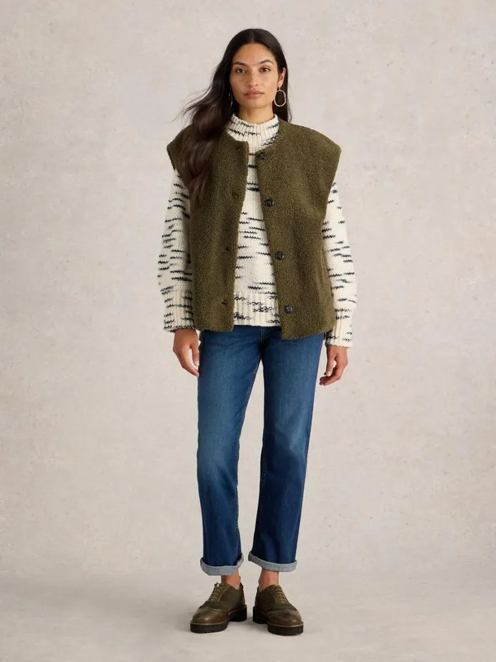 White Stuff Coats and Jackets Borg Gilet Khaki Green 8211 Women