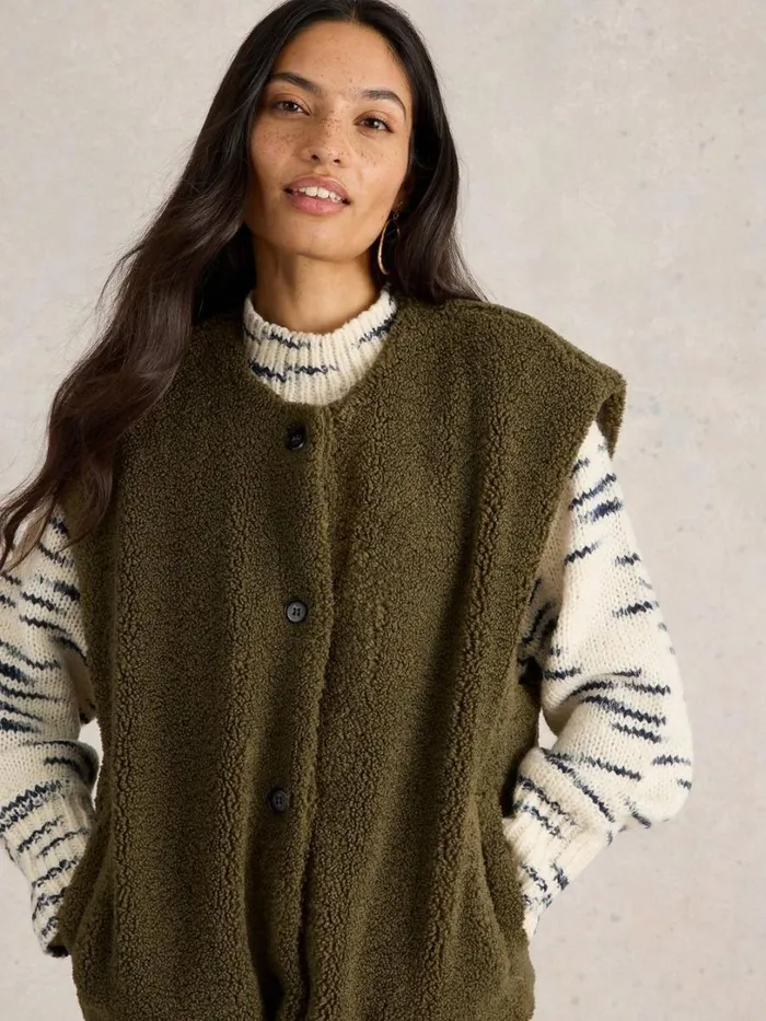 White Stuff Coats and Jackets Borg Gilet Khaki Green 8211 Women