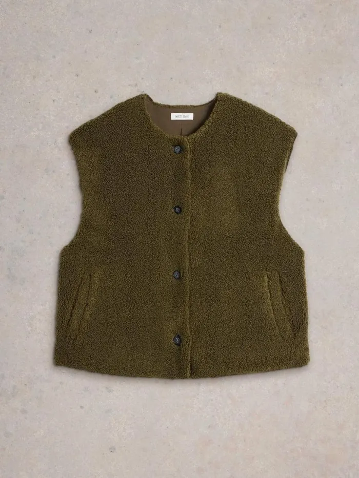 White Stuff Coats and Jackets Borg Gilet Khaki Green 8211 Women