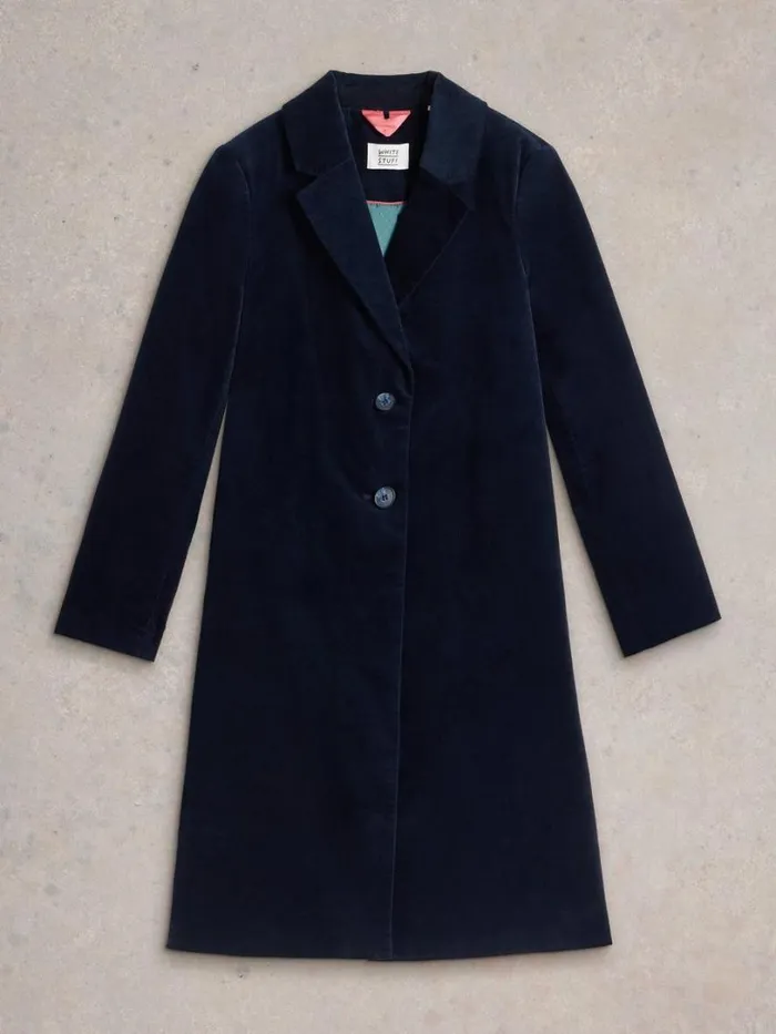 White Stuff Coats and Jackets Kamila Velvet Coat Dark Navy 8211 Women