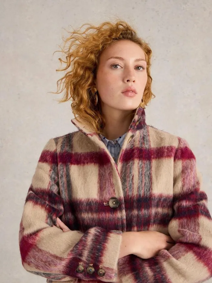 White Stuff Coats and Jackets Karla Check Coat Plum Multi 8211 Women