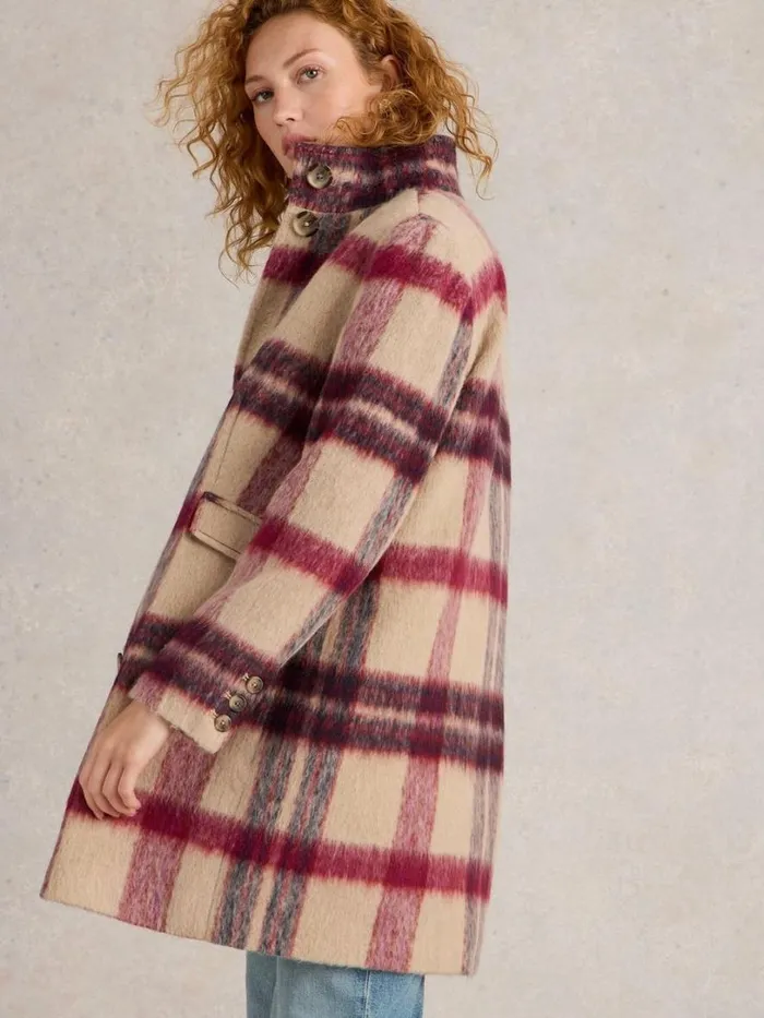 White Stuff Coats and Jackets Karla Check Coat Plum Multi 8211 Women