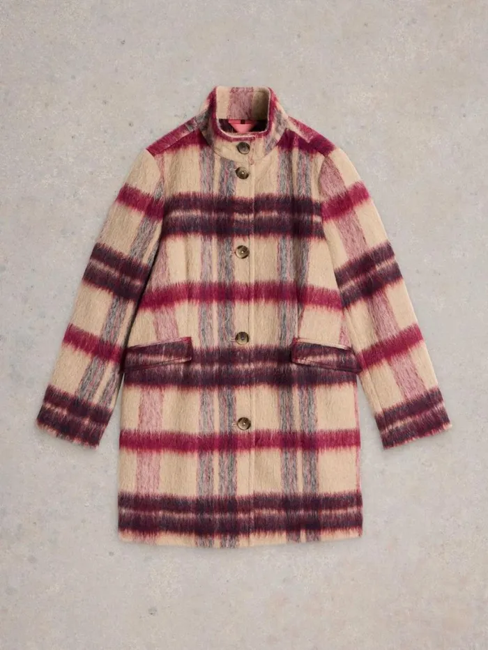White Stuff Coats and Jackets Karla Check Coat Plum Multi 8211 Women