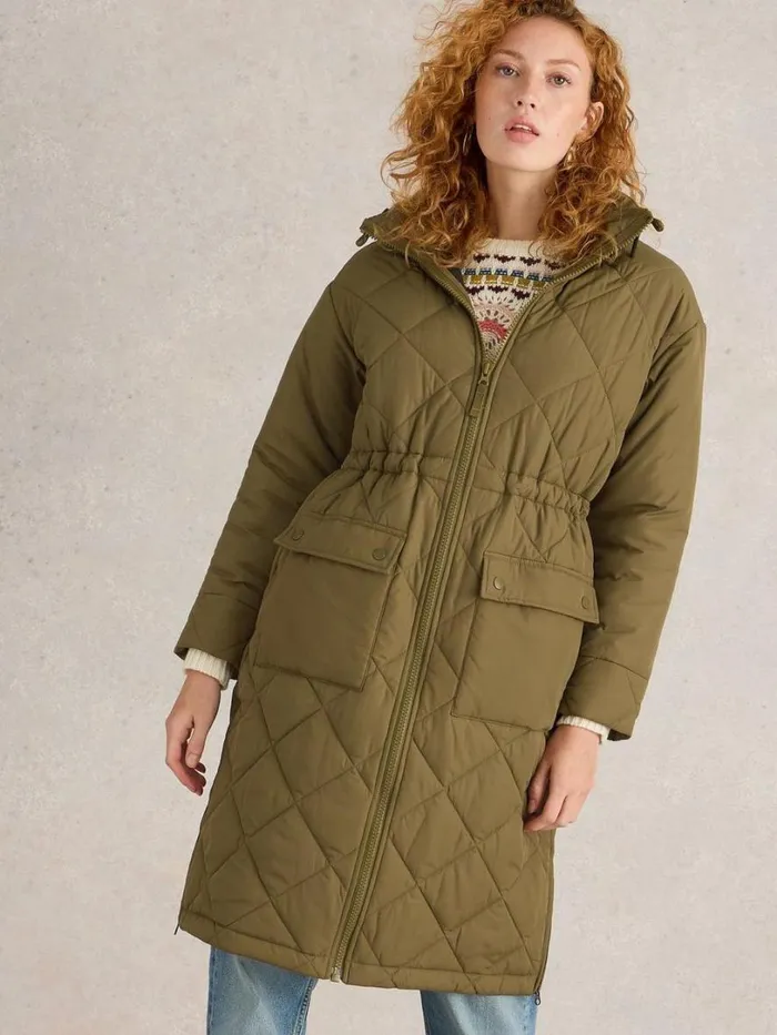 White Stuff Coats and Jackets Lorena Quilted Coat Khaki Green 8211 Women