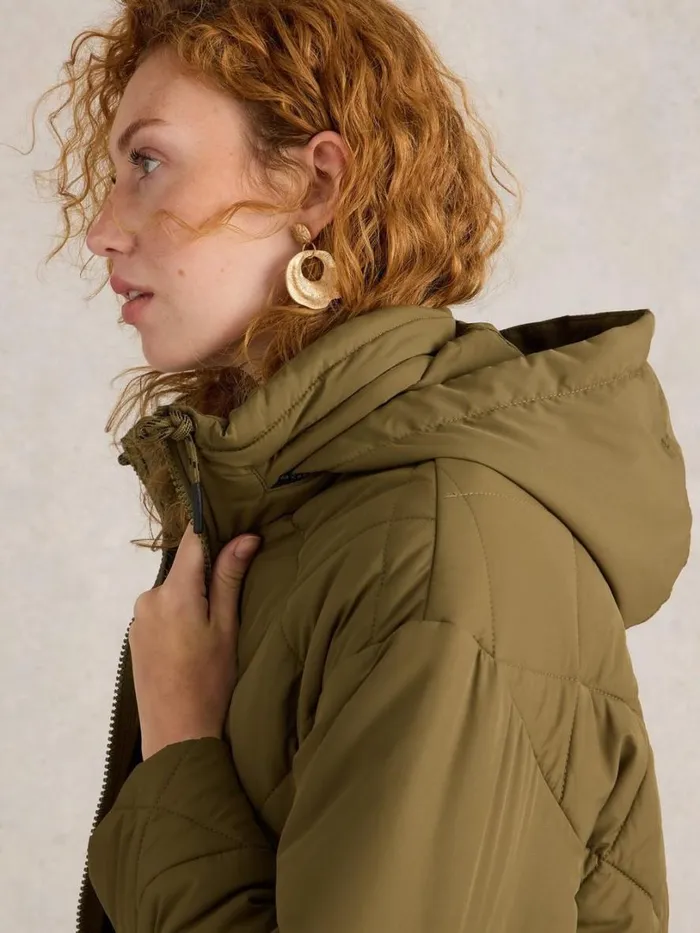 White Stuff Coats and Jackets Lorena Quilted Coat Khaki Green 8211 Women