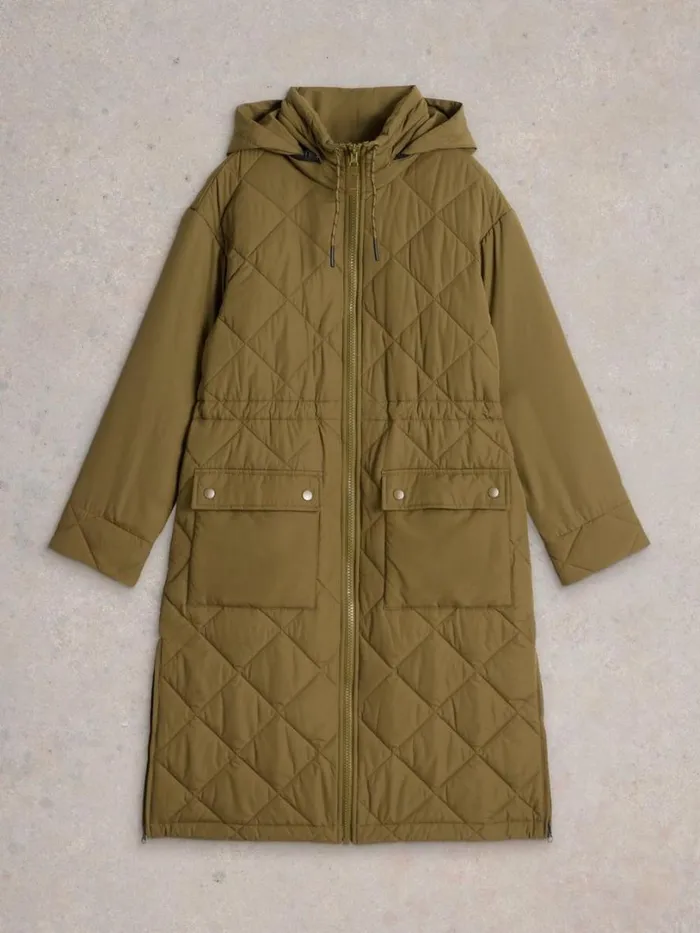 White Stuff Coats and Jackets Lorena Quilted Coat Khaki Green 8211 Women