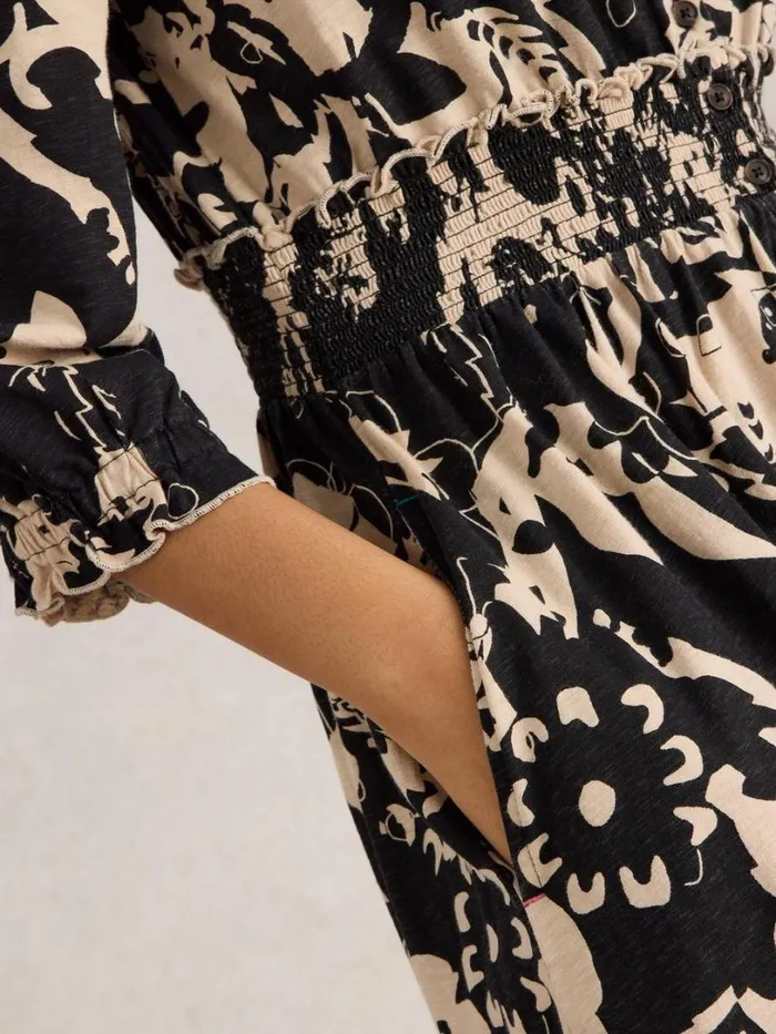 White Stuff Dresses Jonie Shirred Jersey Midi Dress Black Print 8211 Women