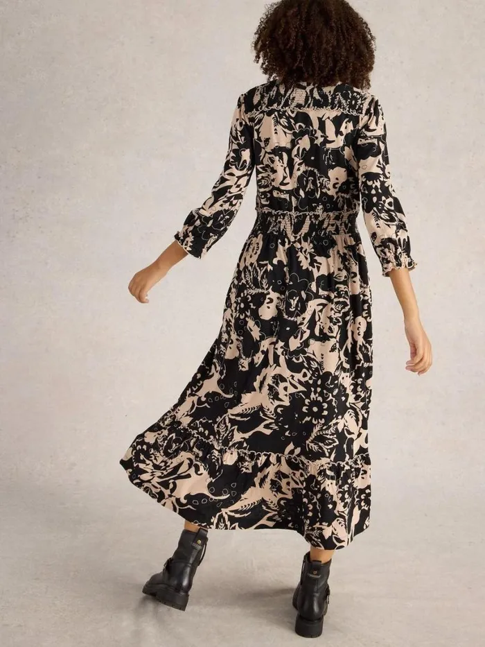 White Stuff Dresses Jonie Shirred Jersey Midi Dress Black Print 8211 Women