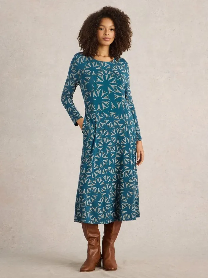 White Stuff Dresses Madeline Jersey Midi Dress Teal Multi 8211 Women