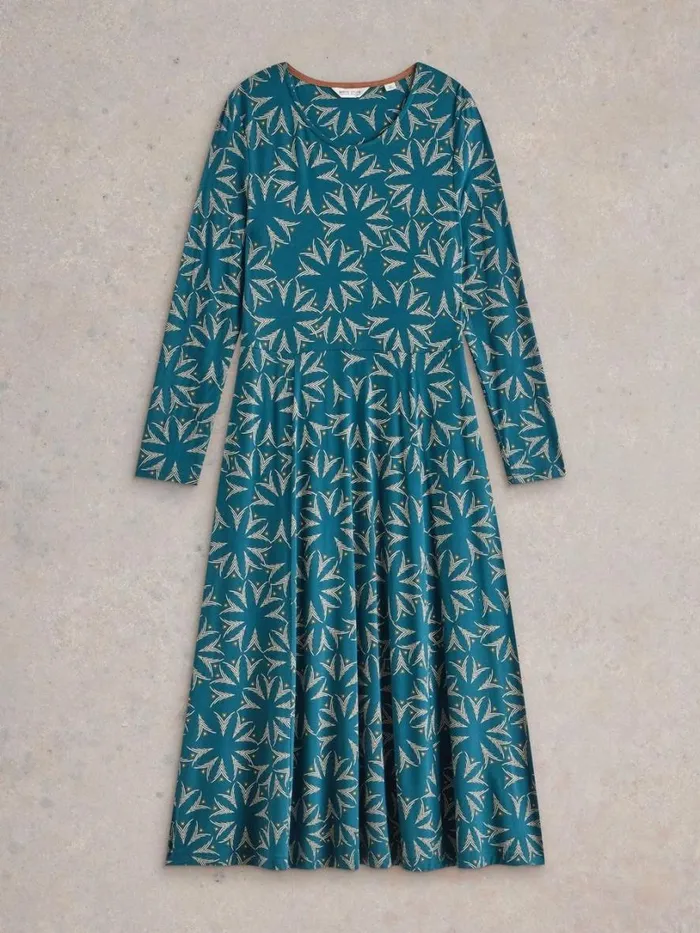 White Stuff Dresses Madeline Jersey Midi Dress Teal Multi 8211 Women