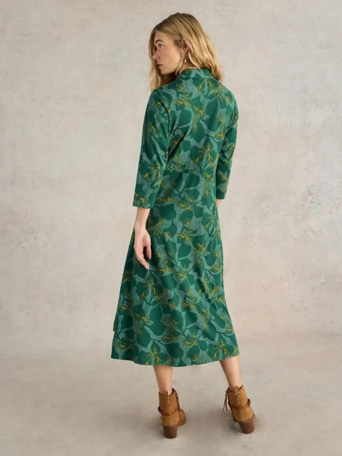 White Stuff Dresses Rua Midi Jersey Shirt Dress Green Multi 8211 Women
