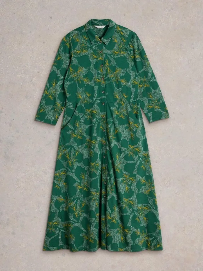 White Stuff Dresses Rua Midi Jersey Shirt Dress Green Multi 8211 Women