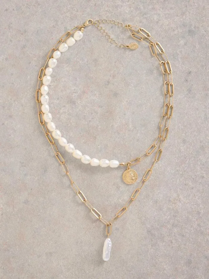 White Stuff Jewellery Pearl Multi Layer Necklace Gold Tone Metallic 8211 Women