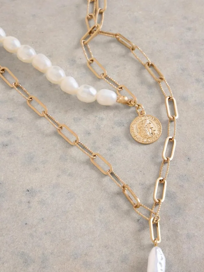 White Stuff Jewellery Pearl Multi Layer Necklace Gold Tone Metallic 8211 Women White Stuff Jewellery Pearl Multi Layer Necklace Gold Tone Metallic 8211 Women