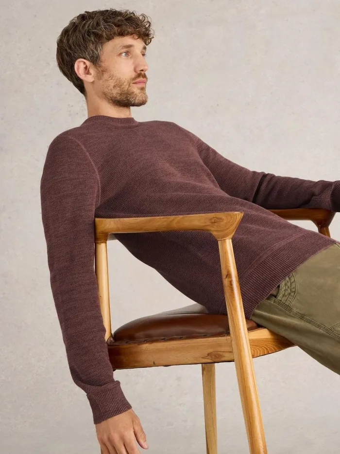White Stuff Knitwear Attadale Crew Neck Jumper Dark Pink 8211 Men