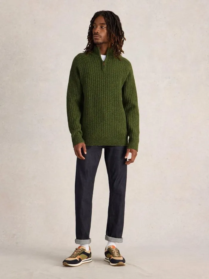 White Stuff Knitwear Chunky Funnel Neck Wool Jumper Green Multi 8211 Men