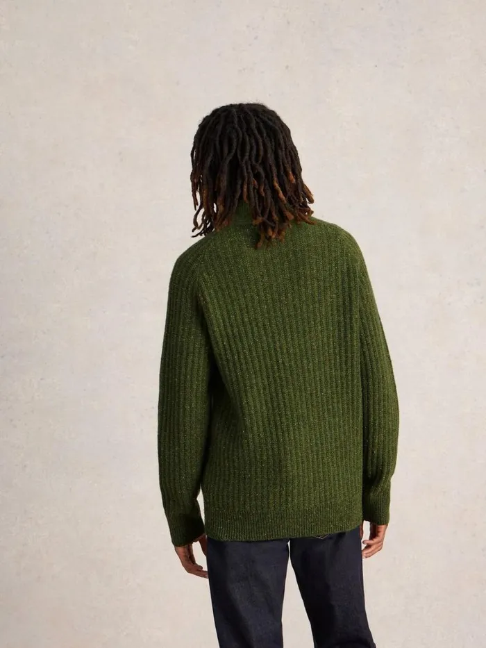 White Stuff Knitwear Chunky Funnel Neck Wool Jumper Green Multi 8211 Men