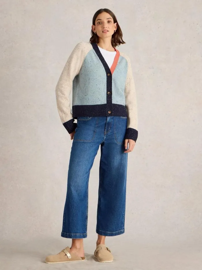 White Stuff Knitwear COLOURBLOCK NEP CARDI Blue Multi 8211 Women