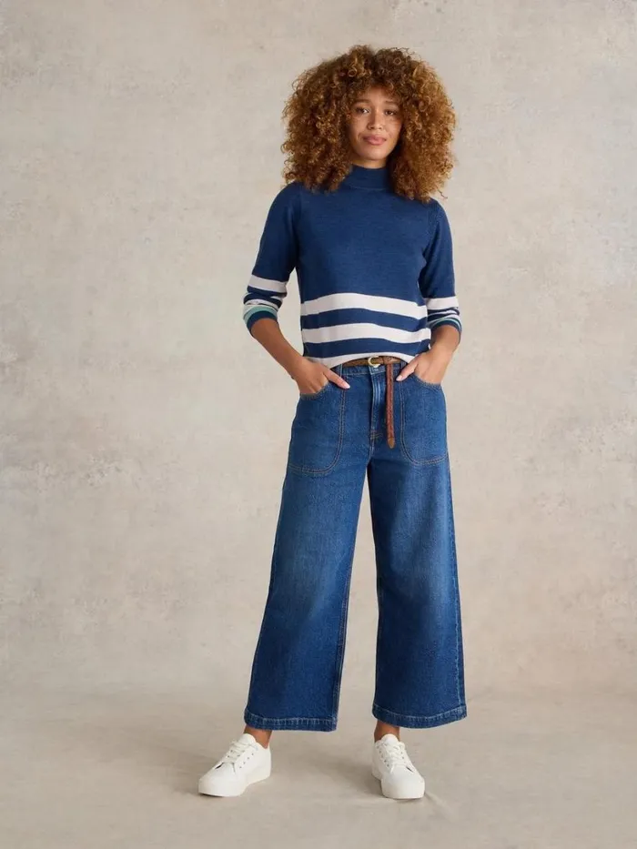 White Stuff Knitwear ROLL NECK MERINO JUMPER Blue Multi 8211 Women