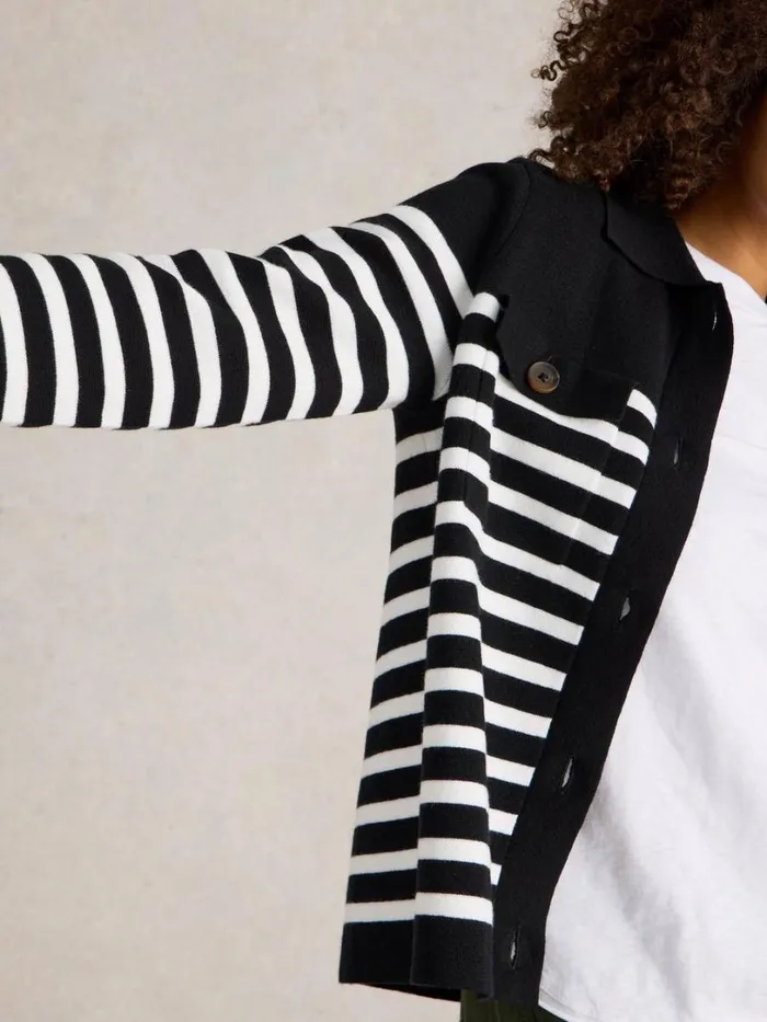 White Stuff Knitwear SARA STRIPE KNITTED SHACKET Black Multi 8211 Women