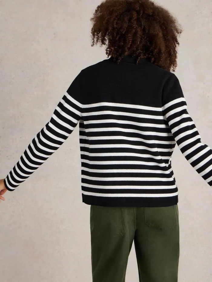 White Stuff Knitwear SARA STRIPE KNITTED SHACKET Black Multi 8211 Women