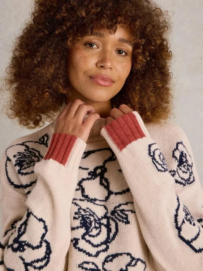 White Stuff Knitwear SPRIG FLORAL JUMPER Natural Multi 8211 Women
