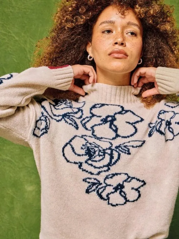 White Stuff Knitwear SPRIG FLORAL JUMPER Natural Multi 8211 Women