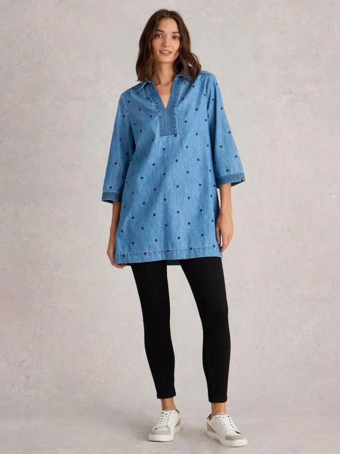 White Stuff Shirts and Blouses Blaire Denim Embroidered Tunic Mid Denim 8211 Women