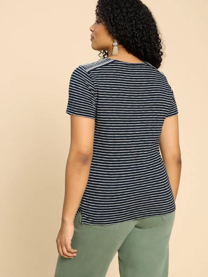 White Stuff Tops and Tees ABBIE EMBROIDERED STRIPE TEE Ivory Multi 8211 Women