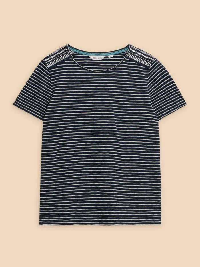 White Stuff Tops and Tees ABBIE EMBROIDERED STRIPE TEE Ivory Multi 8211 Women