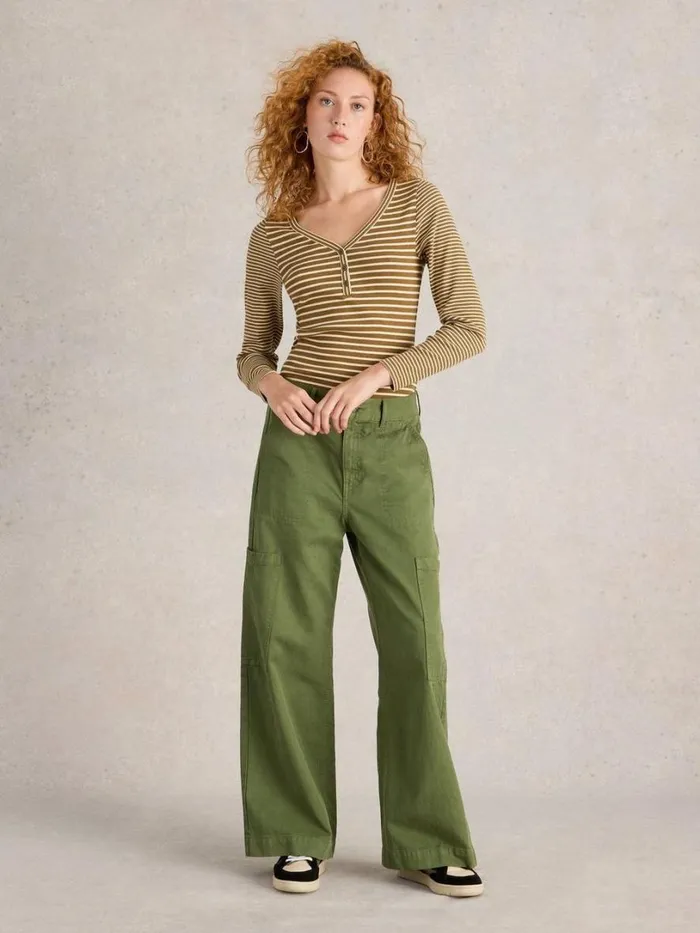 White Stuff Tops and Tees HALLEY RIB STRIPE HENLEY Chartreuse Multi 8211 Women